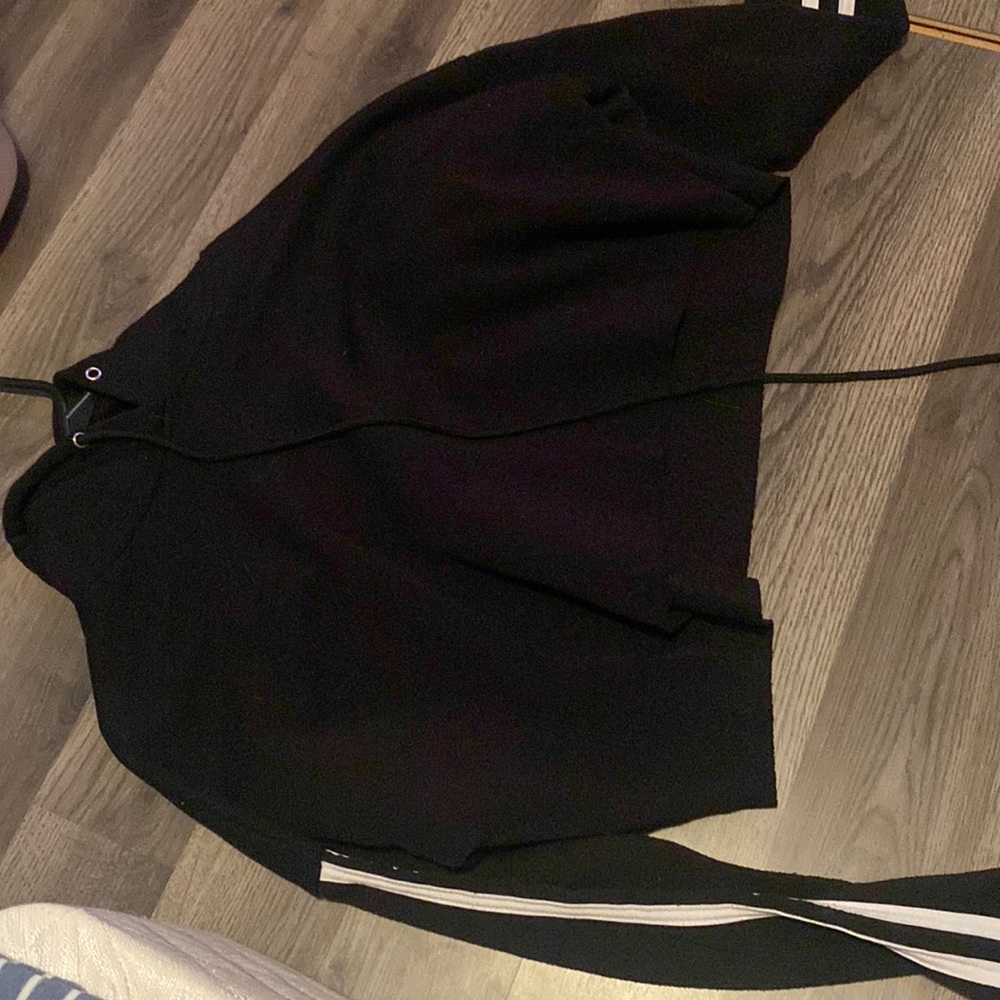 black crop top hoodie with white stripes